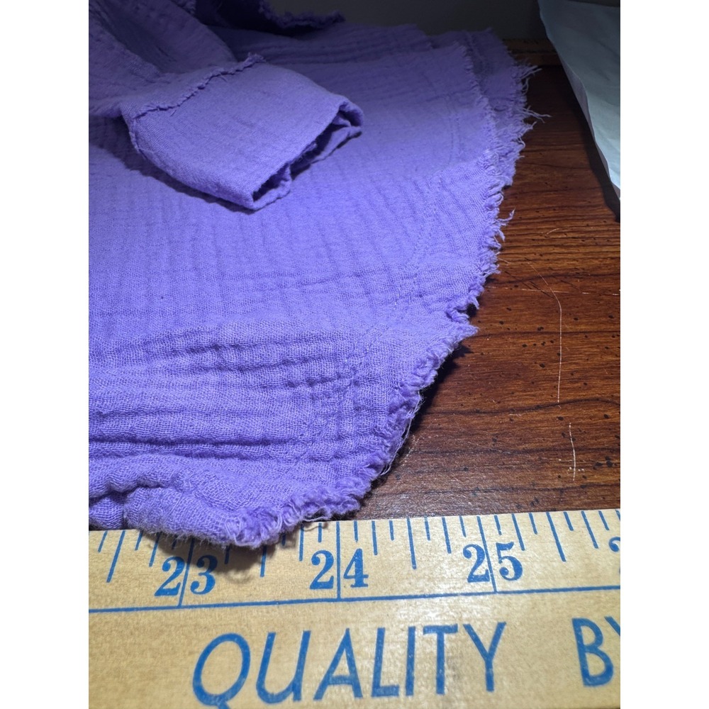Zenana Purple Gauze Long Sleeve Top Medium 3 Button V-Neck Fairy Boho Beachy - Picture 9 of 11